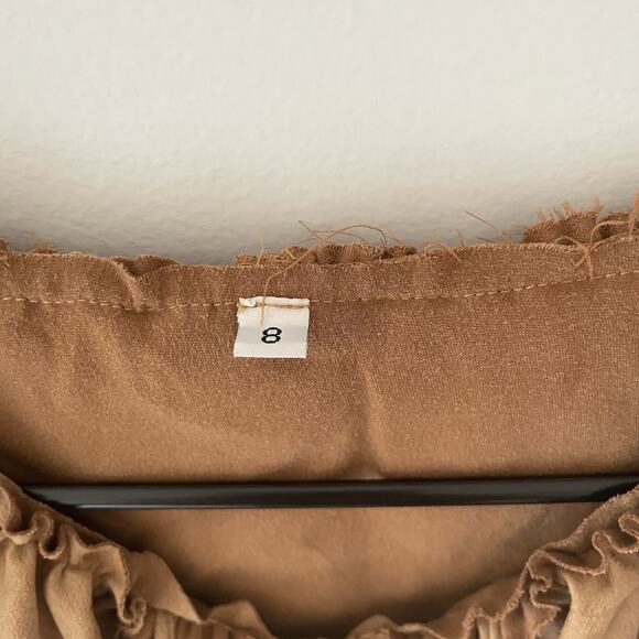 Y2K Western Cowgirl Faux Suede Ruffle Collar Blouse Top Brown M Festival Boho - Picture 4 of 7